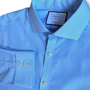Charles Tyrwhitt Shirt Mens 16 3/4 Extra Slim Fit Blue Stripe Non Iron Cotton